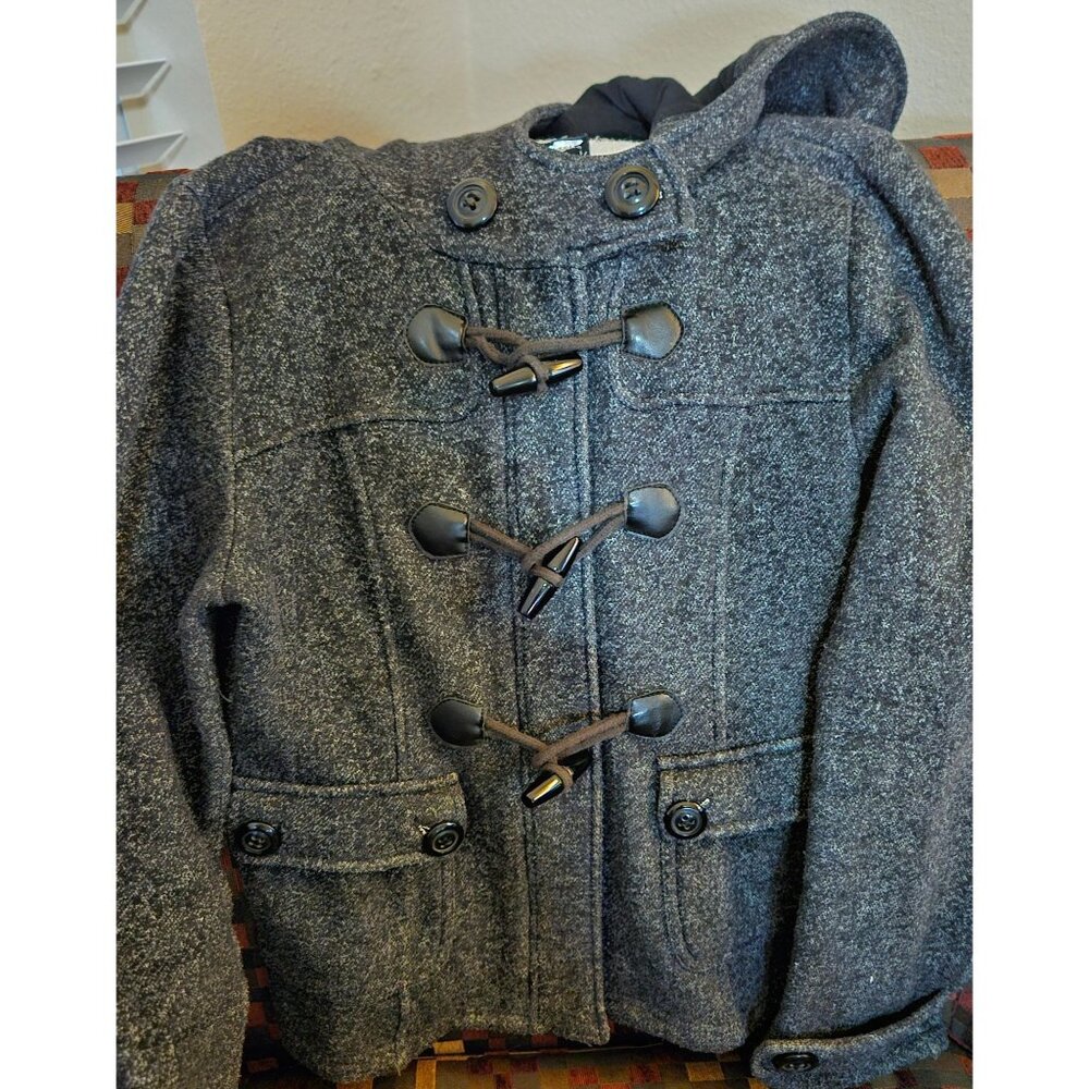 Sebby Womens Toggle Closure Hooded Poly-Blend Coat S Gray Black Made In China